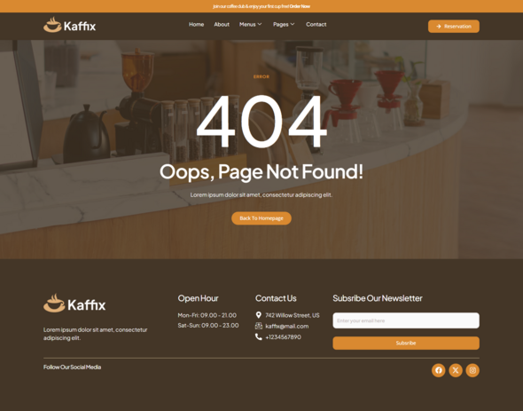 Kaffix - Coffee Shop & Cafe Elementor Template Kit