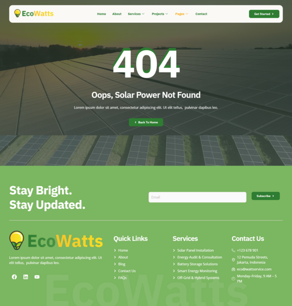 Ecowatts - Renewable Energy Elementor Template Kit