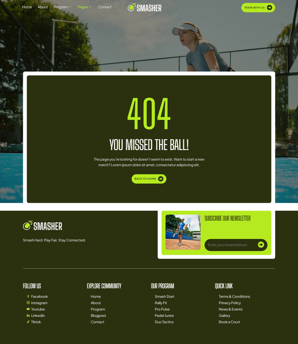 Smasher - Padel Tennis Community Elementor Template Kit