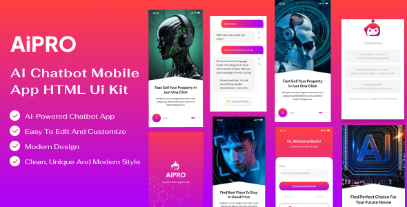 Aipro - AI Chatbot Mobile App HTML Template