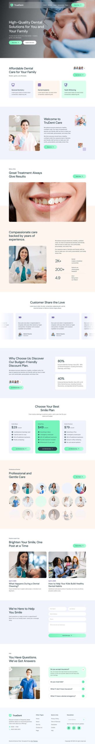 TrueDent - Dental Clinic Medical Services Elementor Template Kit