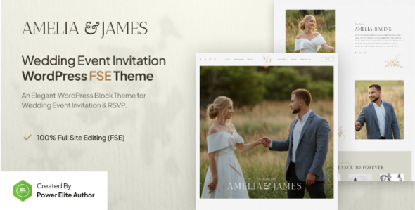 Amelia & James – Wedding Invitation Gutenverse FSE WordPress Block Theme