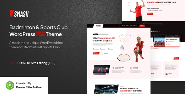 Smash – Badminton School & Sports Club Gutenverse FSE WordPress Block Theme
