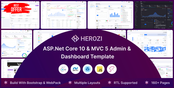Preview image for Herozi - ASP.Net Core 10 & MVC 5 Admin & Dashboard Template