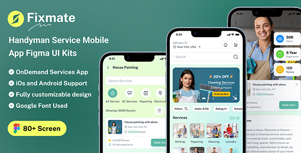 Fixmate – Handyman Service Mobile App Figma UI Kits product preview