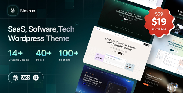 Product preview supplied for Nexros - SaaS & Tech Startup WordPress Theme