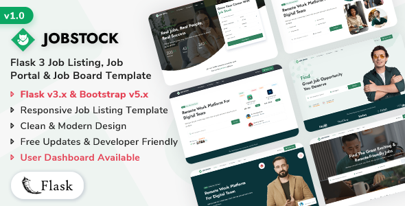 JobStock - Flask Job Listing, Job Portal Landing & Admin Dashboard Template