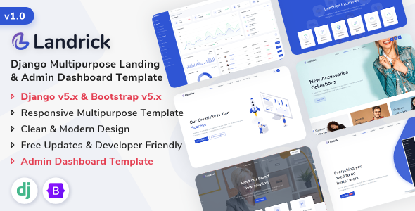 Landrick - Multipurpose Landing & Admin Dashboard Django Template product preview