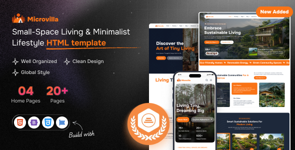 Product preview supplied for MicroVilla - Tiny House Living Lifestyle HTML Template