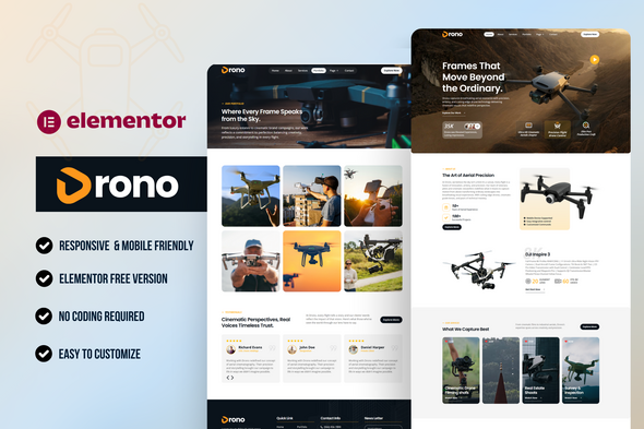 Drono – Drone Aerial Video & Photography Elementor Template Kit