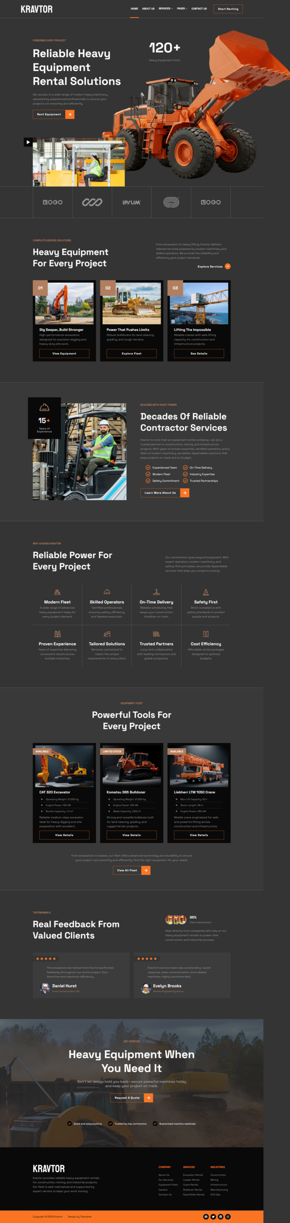 Kravtor - Contractor Heavy Equipment Rental Website Elementor Template Kit