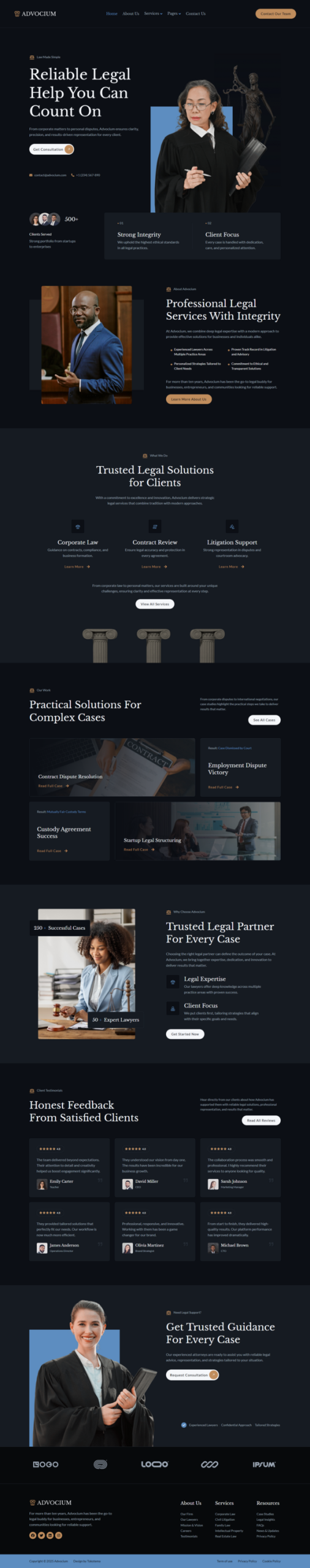 Advocium - Dark Legal & Law Firm Service Website Elementor Template Kits