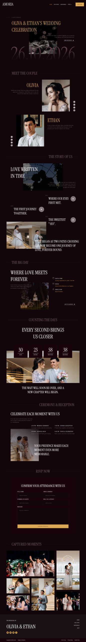 Amoria - Dark Luxury Wedding Invitation Website Elementor Template Kits
