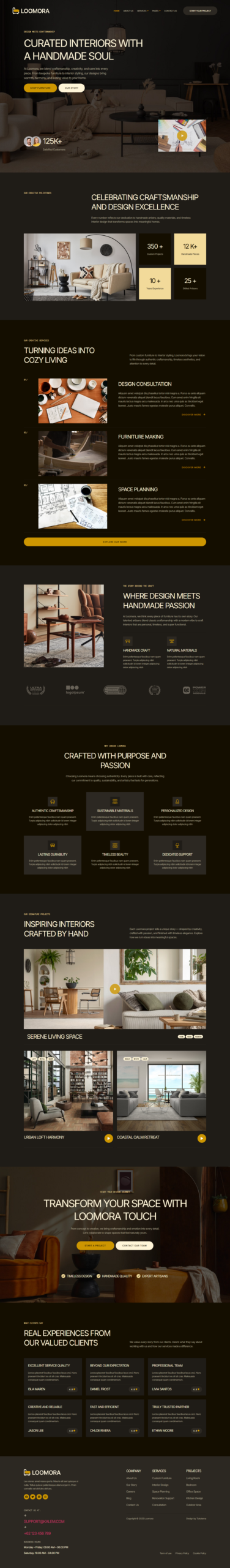 Loomora - Dark Handmade Furniture & Interior Design Website Elementor Template Kit