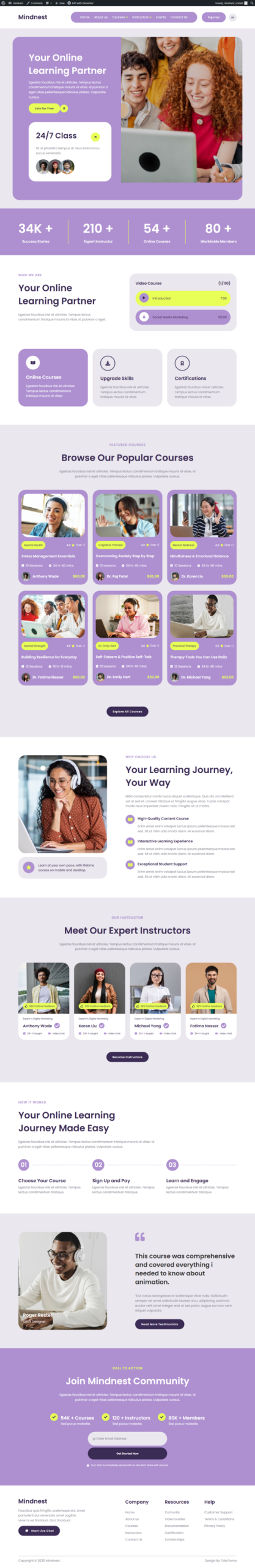 Preview image for Mindnest - Mental Wellness Consultation Elementor Template Kit