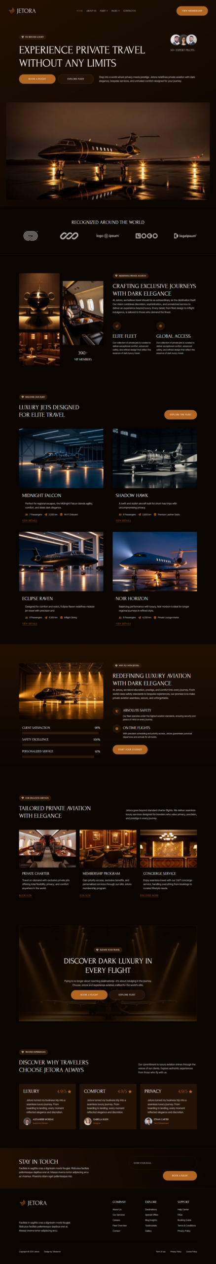 Jetora - Dark Luxury Private Jet Elementor Template Kit