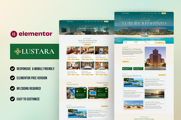 Lustara – Luxury Hotel & Resort Elementor Template listing image