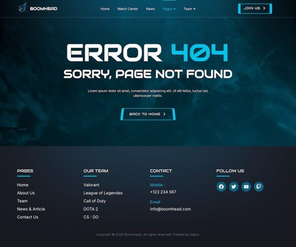 BoomHead - Esport & Gaming Elementor Template Kit