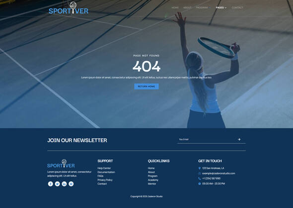 Sportiver - Tennis & Sport Club Elementor Template Kit