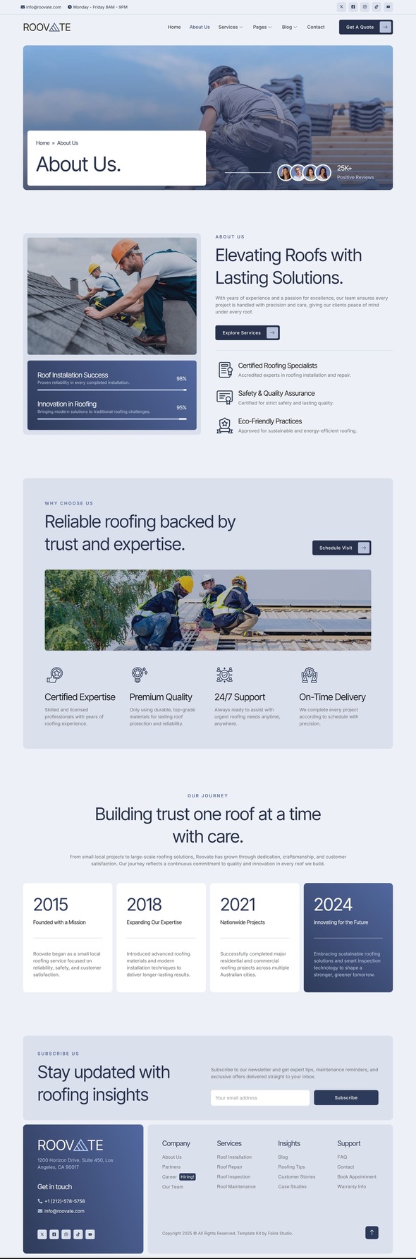 Roovate - Roofing Company & Repair Services Elementor Template Kit