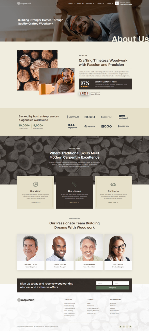MapleCraft - Carpenter & Custom Furniture Elementor Pro Template Kit