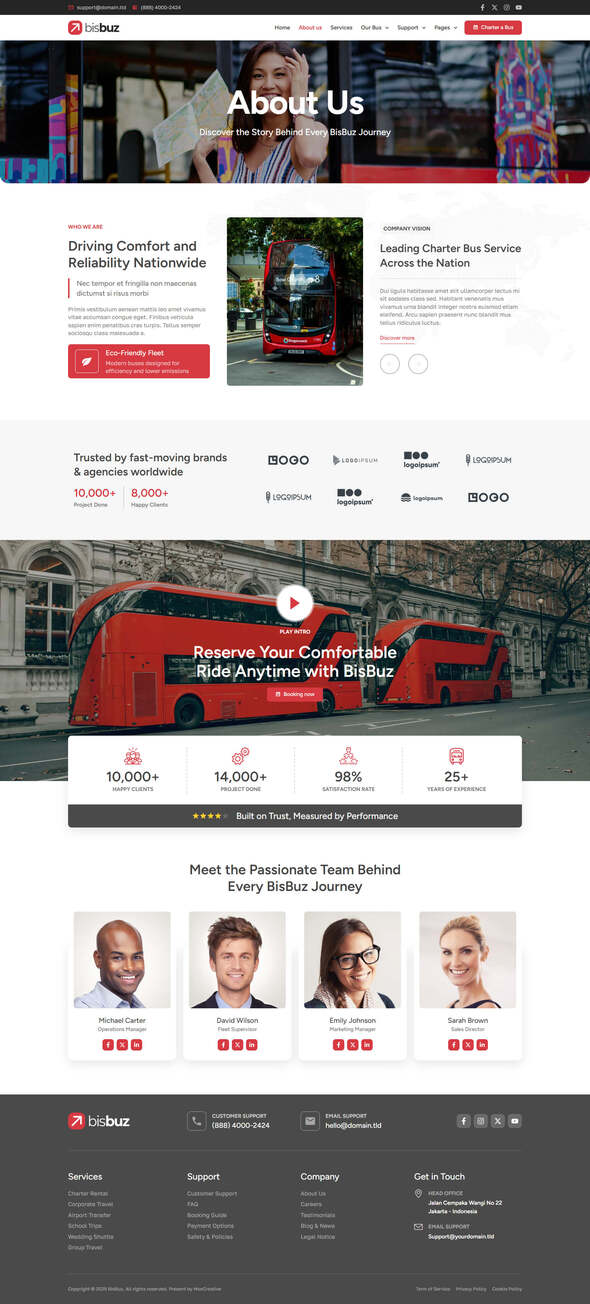 BisBuz - Bus Charter Service & Rental Elementor Pro Template Kit product preview