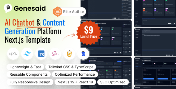 Genesaid – AI Chatbot & Content Generation Platform Next.js Template