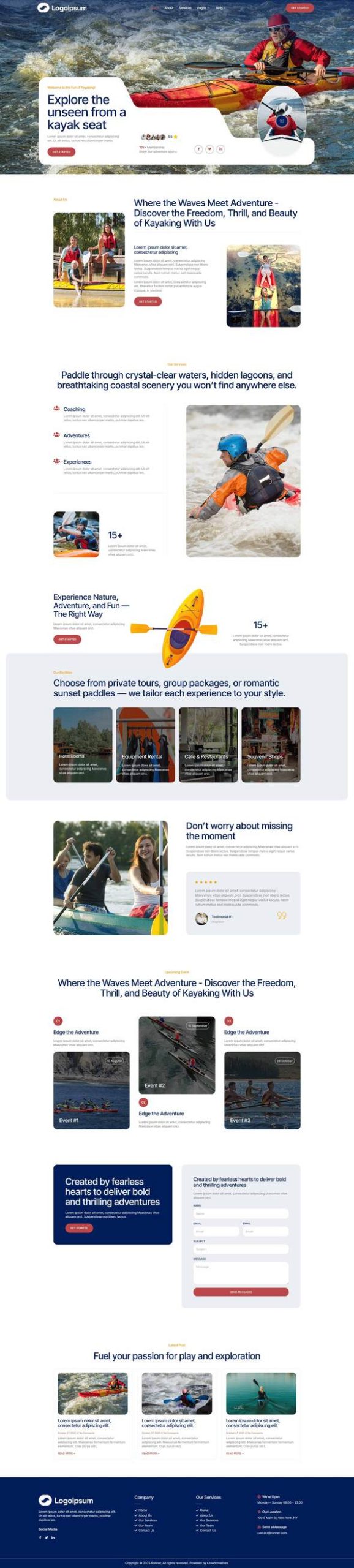 Runner - Kayak Water Sport Elementor Pro Template Kit