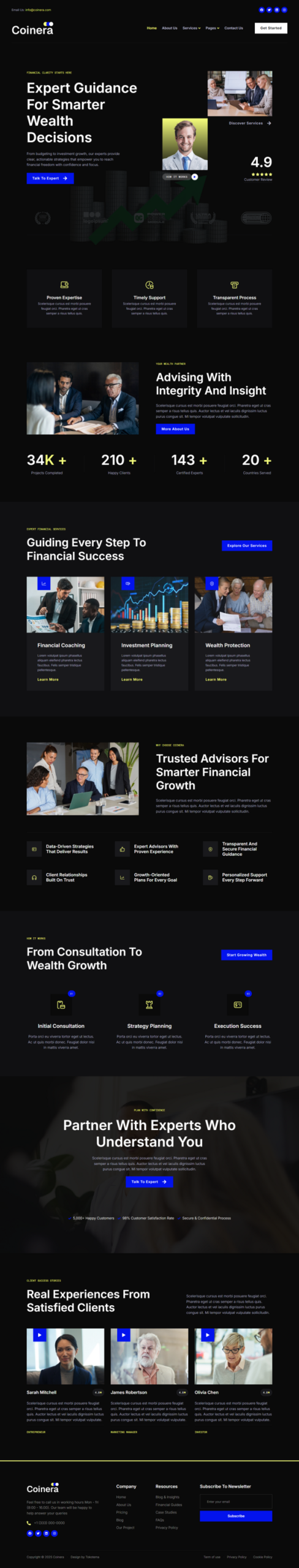Coinera - Dark Financial Advisor & Coaching Website Elementor Template Kit