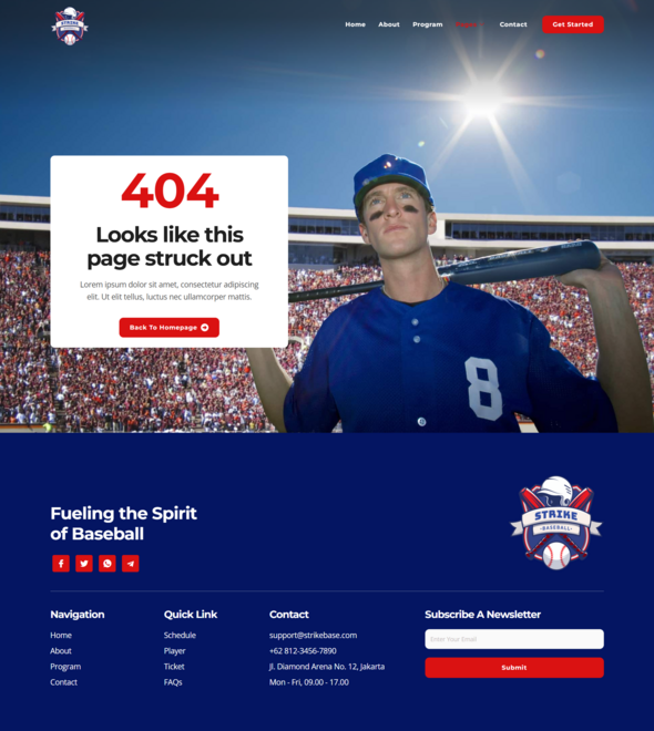 StrikeBase - Baseball Team & Sport Club Elemtor Template Kit