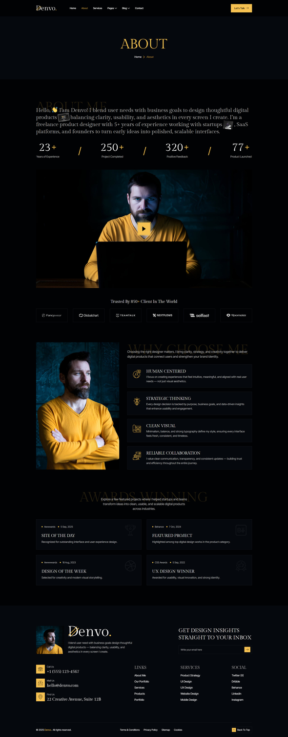 Denvo - Product Designer Personal Portfolio Elementor Template Kit