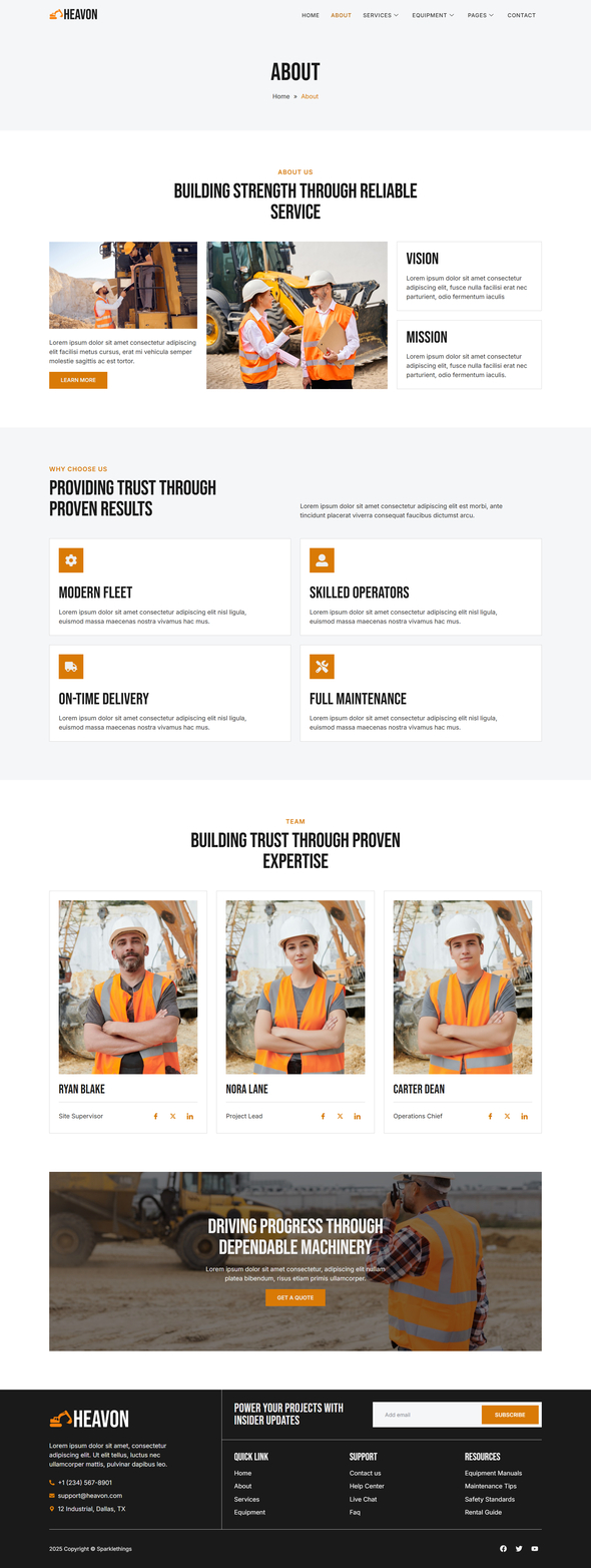 Heavon - Heavy Equipment Rental Elementor Template Kit