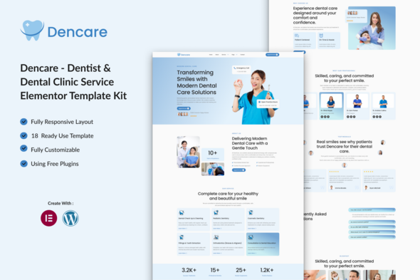 Dencare - Dentist & Dental Clinic Service Elementor Template Kit