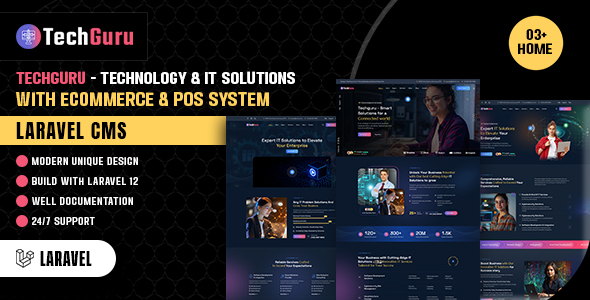 Techguru - Technology & IT Solutions With Ecommerce & POS System Laravel CMS
