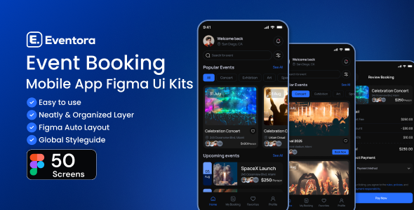 Eventora-Event Booking Mobile App Figma UI Kits
