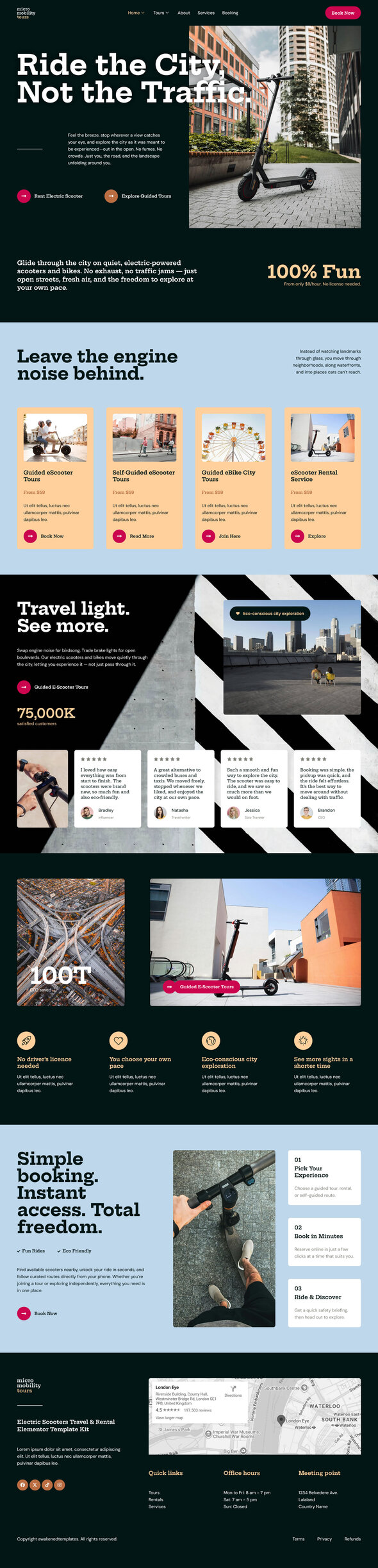 Micromobility Tours – Electric Scooter & Bike Rental Elementor Template Kit