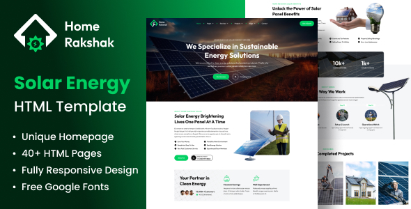 Renewable Solar Energy Service HTML Template - Home Rakshak