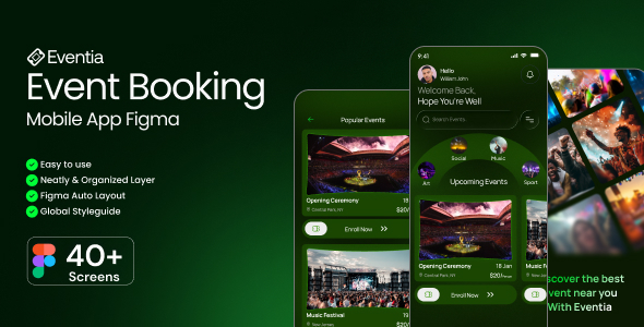 Eventia-Event Booking Mobile App Figma UI kit