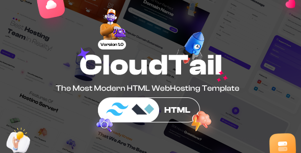 CloudTail | Tailwind Modern Complete Web Hosting Template product preview