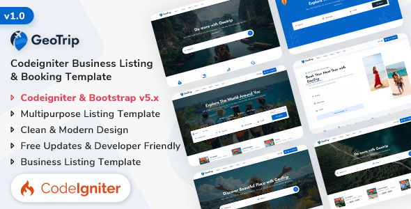 Preview image for GeoTrip - Codeigniter Multipurpose Business Listing & Booking Template