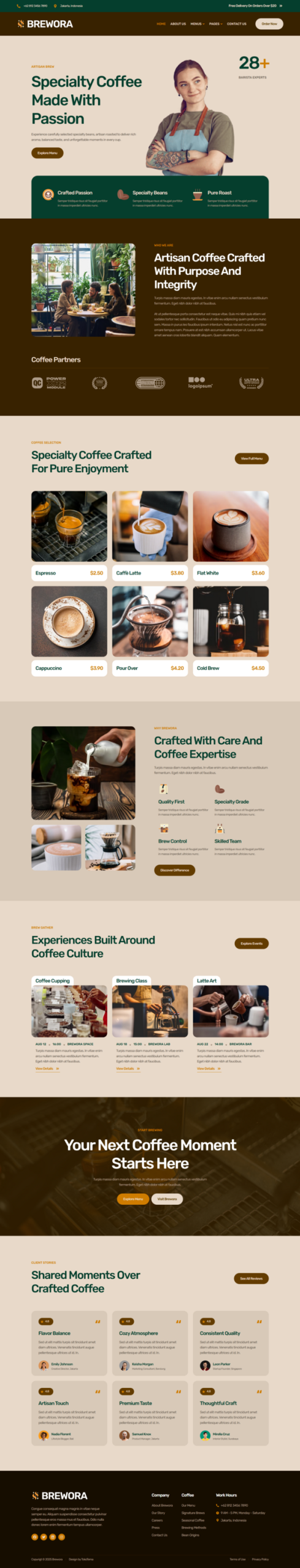 Brewora -  Specialty Coffee & Artisan Website Elementor Template Kit