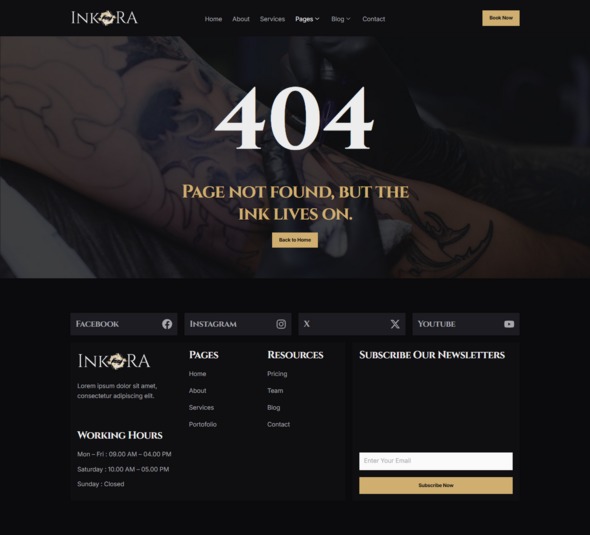 Preview image for Inkora - Tattoo Studio Elementor Template Kit