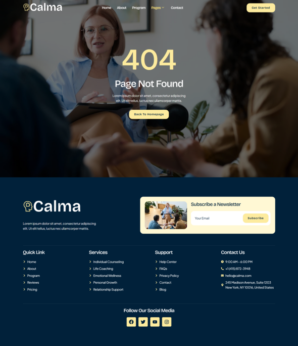 Calma - Life Coach & Counseling Elementor Template Kit