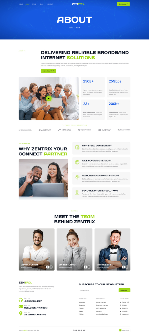 Zentrix - Broadband & Internet Provider Elementor Template Kit