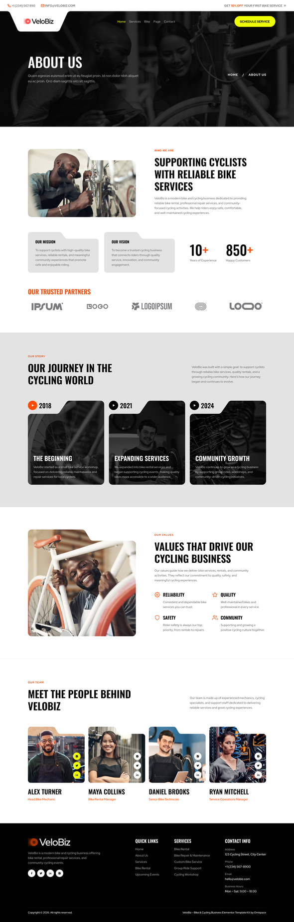 VeloBiz – Bike & Cycling Business Elementor Template Kit