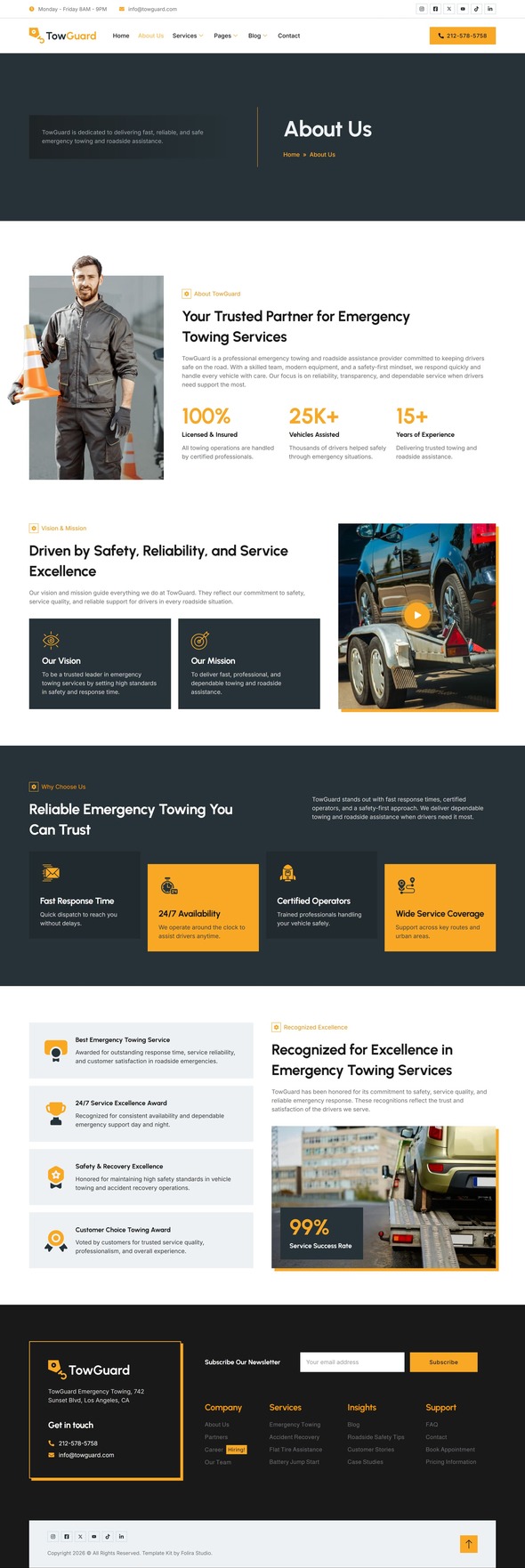 Towguard - Emergency Towing Service Elementor Template Kit product preview