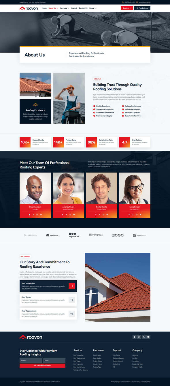 Roovon - Roofing Services Elementor Pro Template Kit