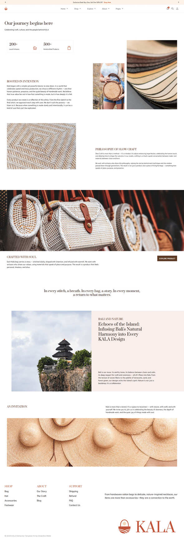Kala - Handmade Fashion & Accessories WooCommerce Elementor Pro Template Kit