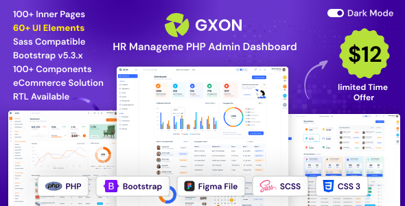 GXON | HR Management PHP Admin Dashboard Template + RTL product preview