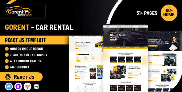 Preview image for Gorent - Car Rental React JS Website Template